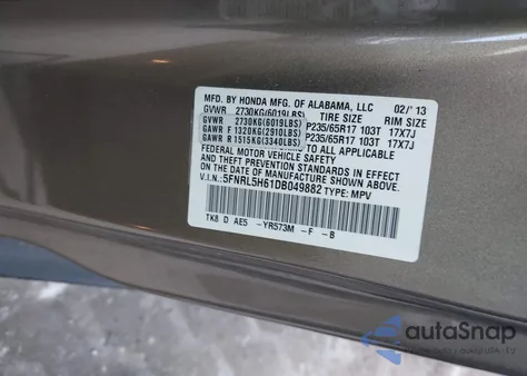 2013 Honda Odyssey Ex-L z USA, uszkodzony, nr VIN 5FNRL5H61DB049882